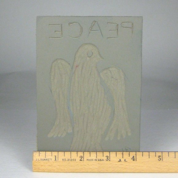 Linocut Linoleum Printing Wood Block Stamp Handmade Bird of Peace 4 x 6 Inch - Picture 4 of 4